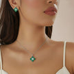 Green Floral Stone Necklace & Stud Earrings Set