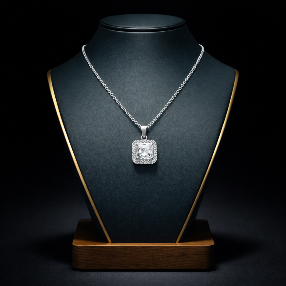 Crystal Royale Square Halo Pendant Necklace