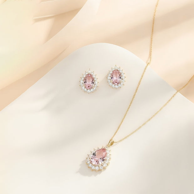 Misted Rose Teardrop Stone Necklace & Stud Earrings Set