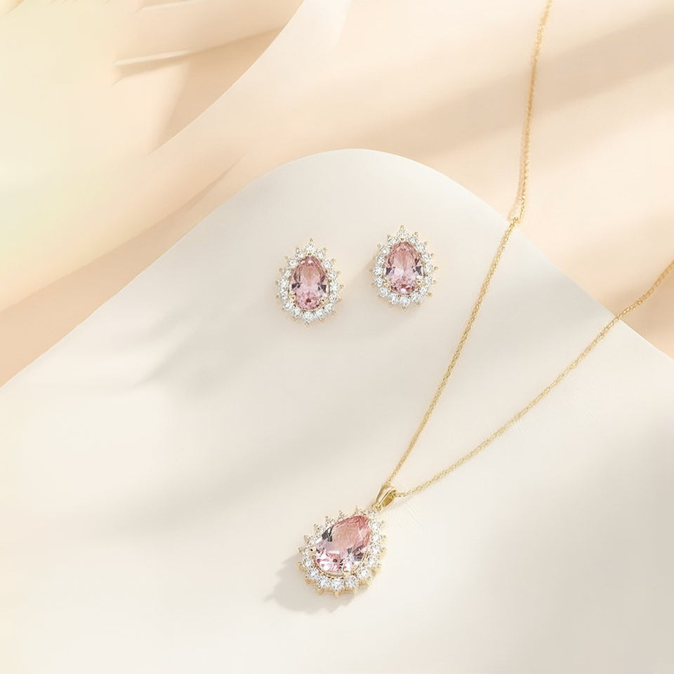 Misted Rose Teardrop Stone Necklace & Stud Earrings Set