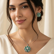 Crystal & Green Stone Flower Necklace Set