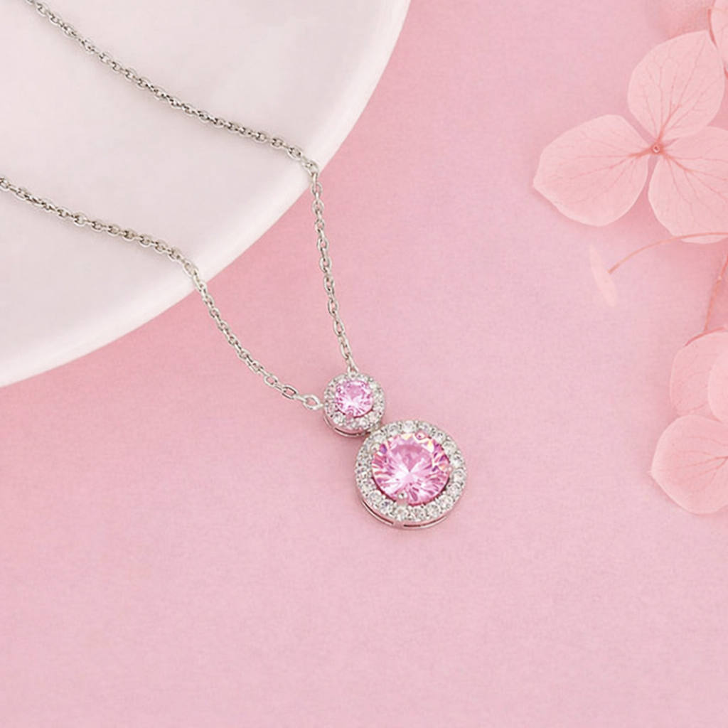 Pink Aura Double Halo Pendant Necklace