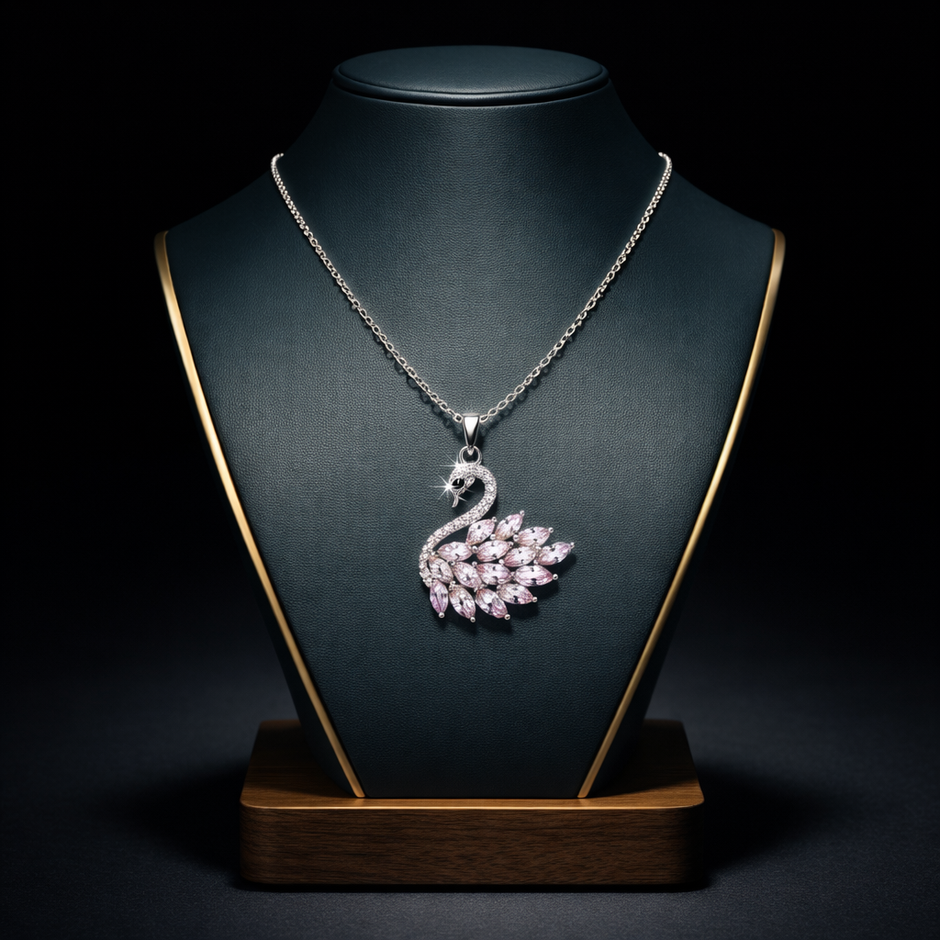 Pink Grace Swan Pendant Necklace