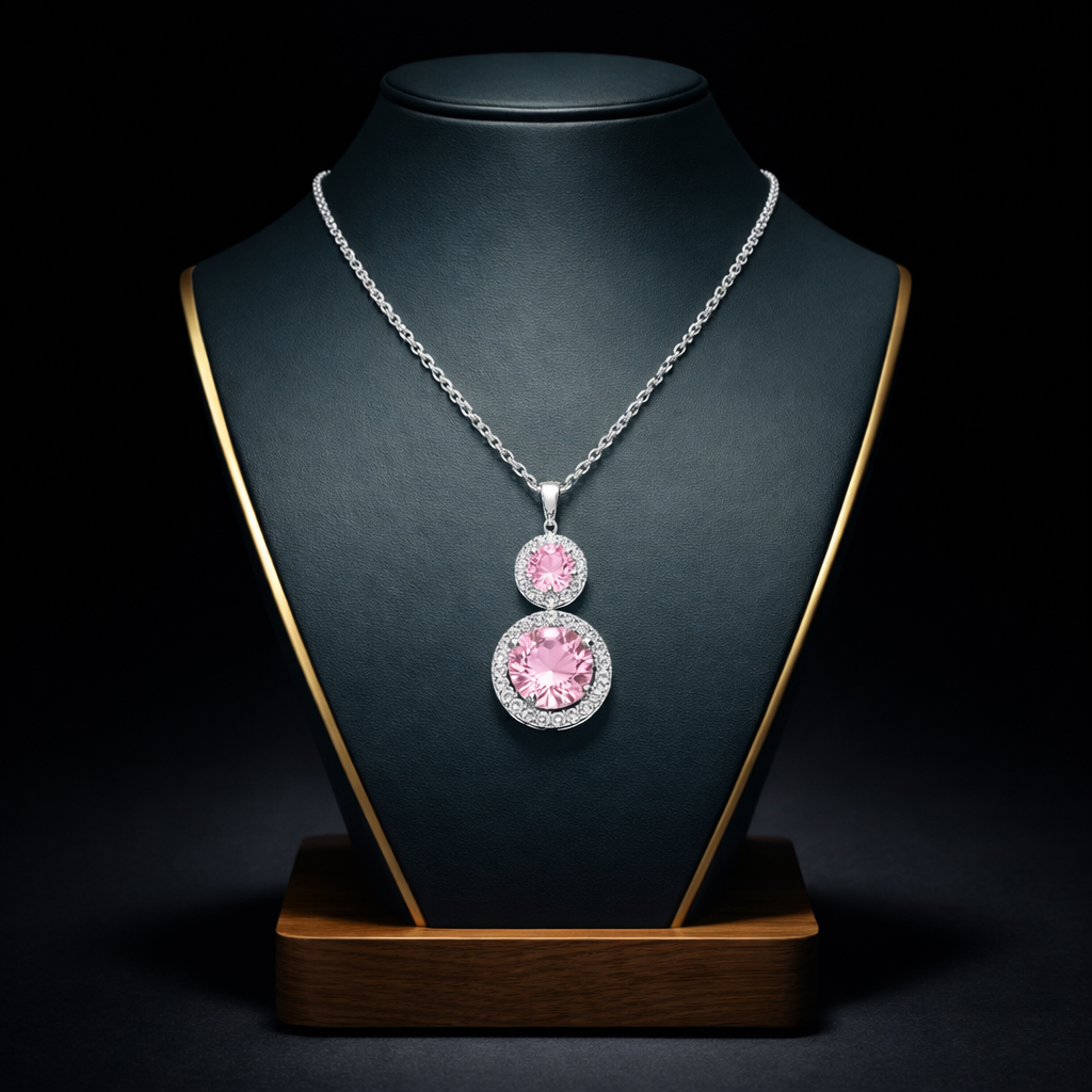 Pink Aura Double Halo Pendant Necklace