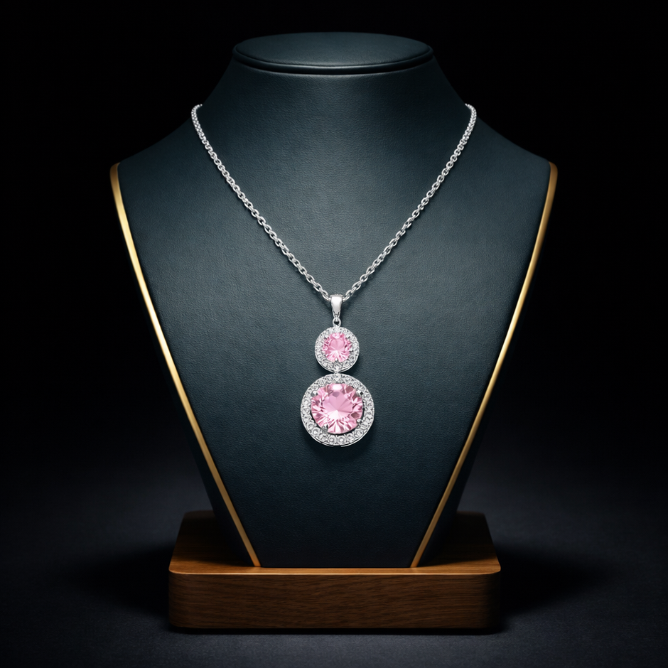 Pink Aura Double Halo Pendant Necklace