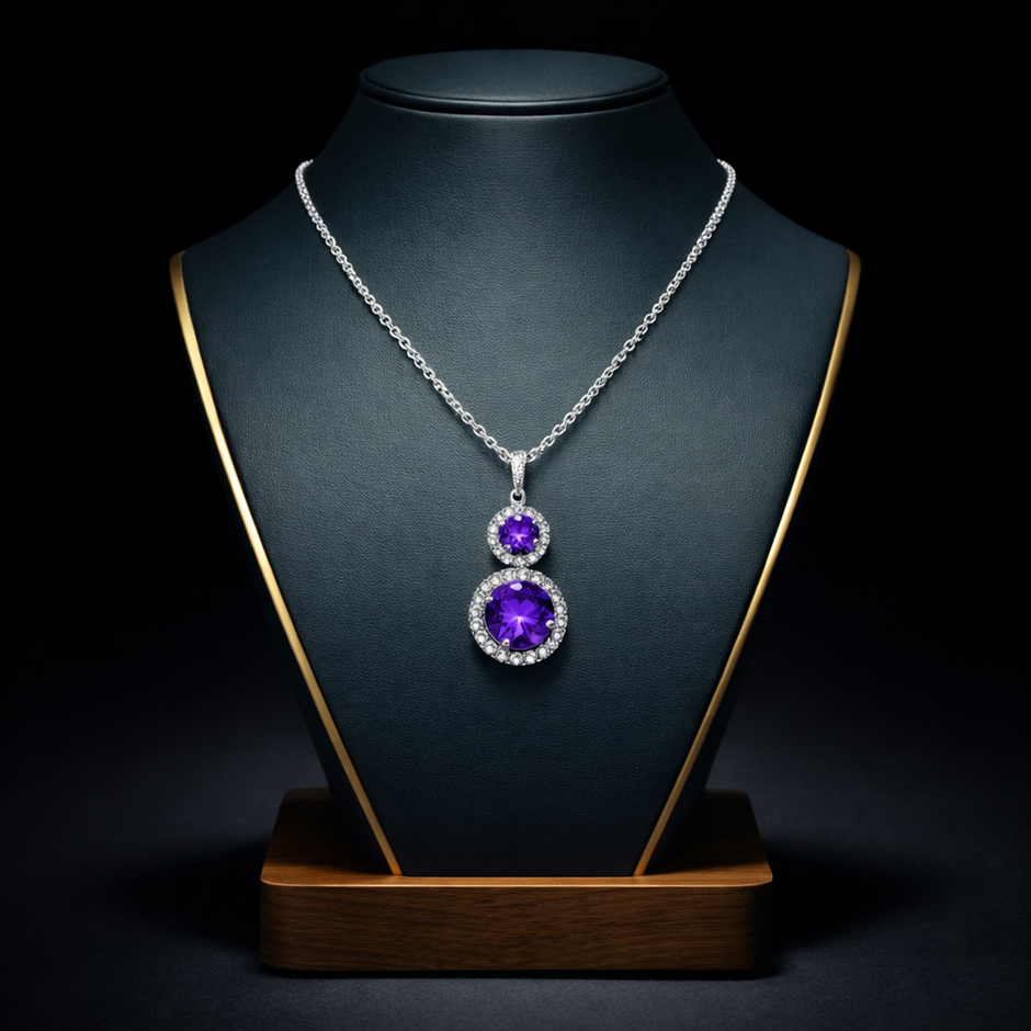 Amethyst Aura Double Halo Pendant Necklace