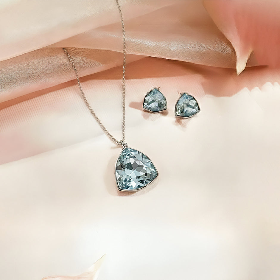 Silver Triangle Pendant Necklace & Stud Earrings Set