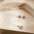 Blush Pink Crystal Halo Pendant Necklace & Stud Earrings Set