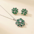 Crystal & Emerald Green Stone Flower Necklace Set