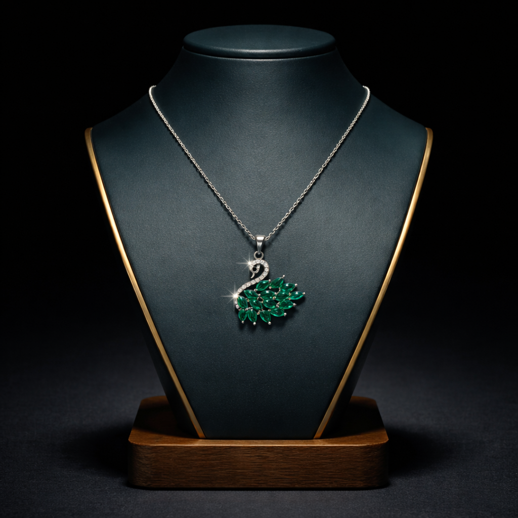 Emerald Grace Swan Pendant Necklace