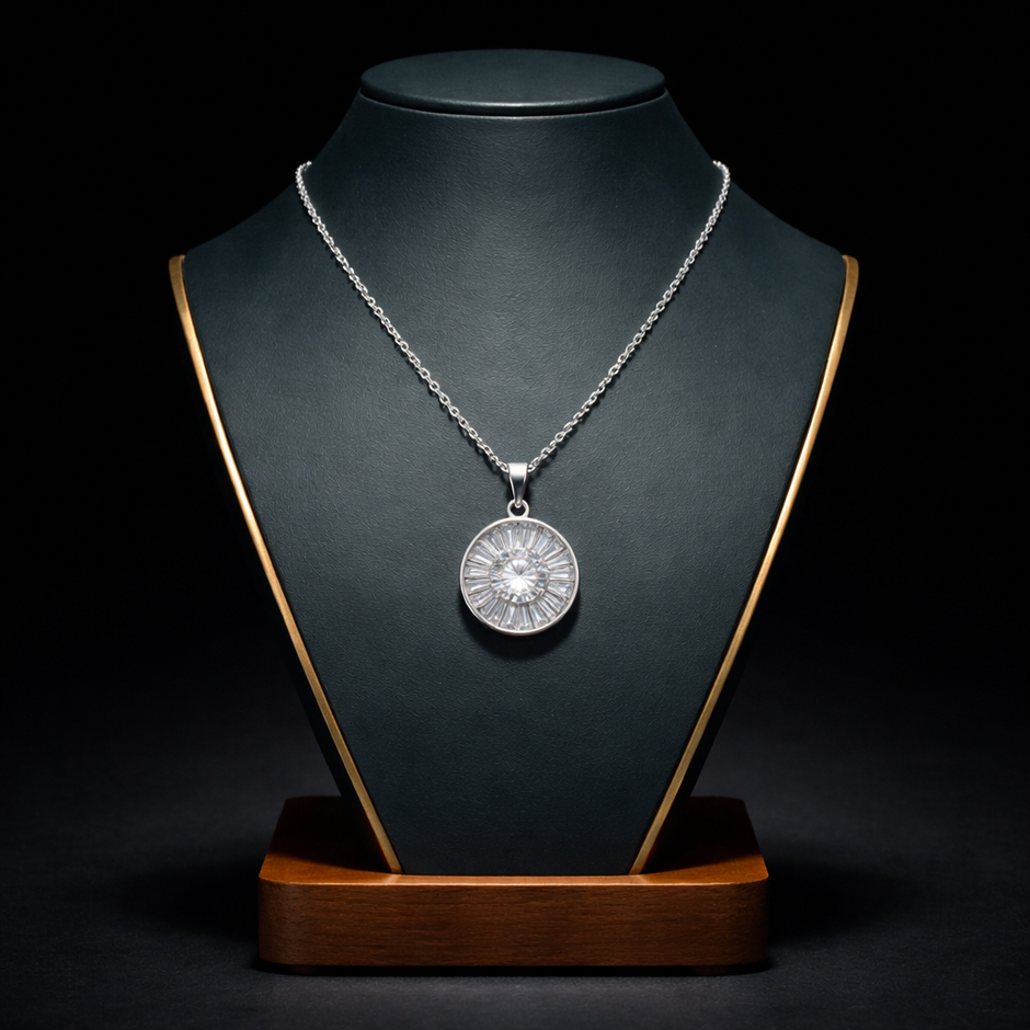 Silver Radiance Sunburst Halo Pendant Necklace