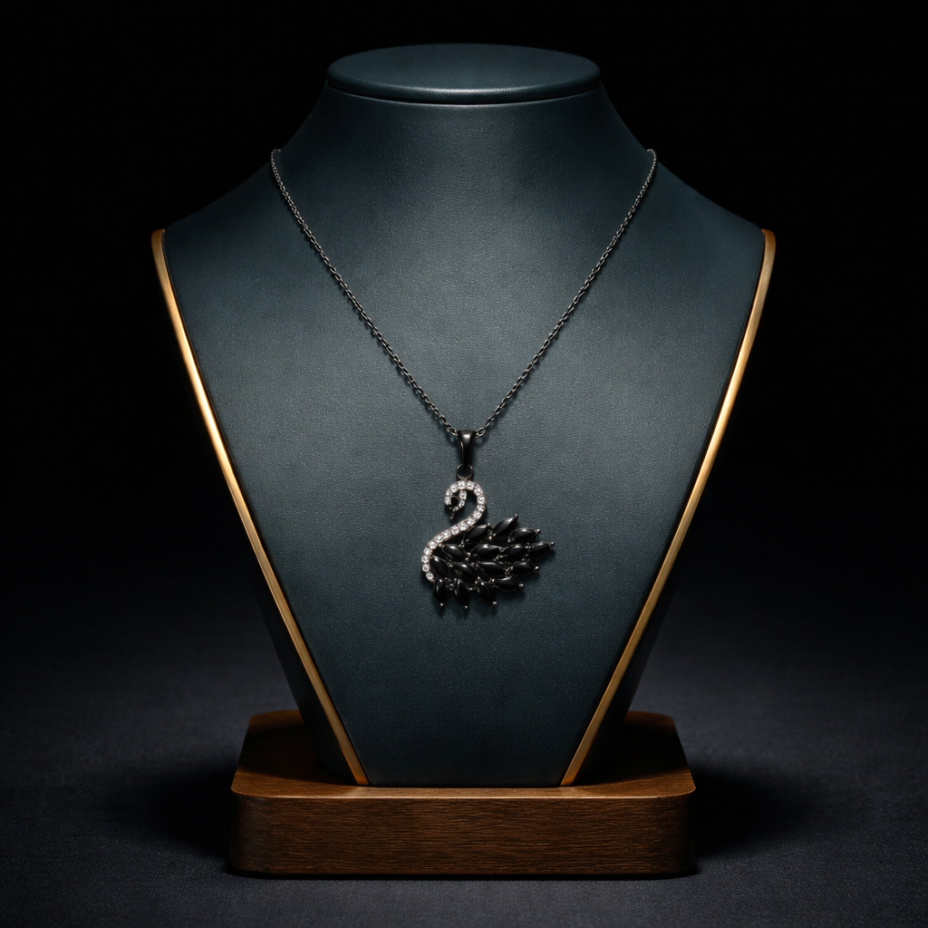 Black Grace Swan Pendant Necklace