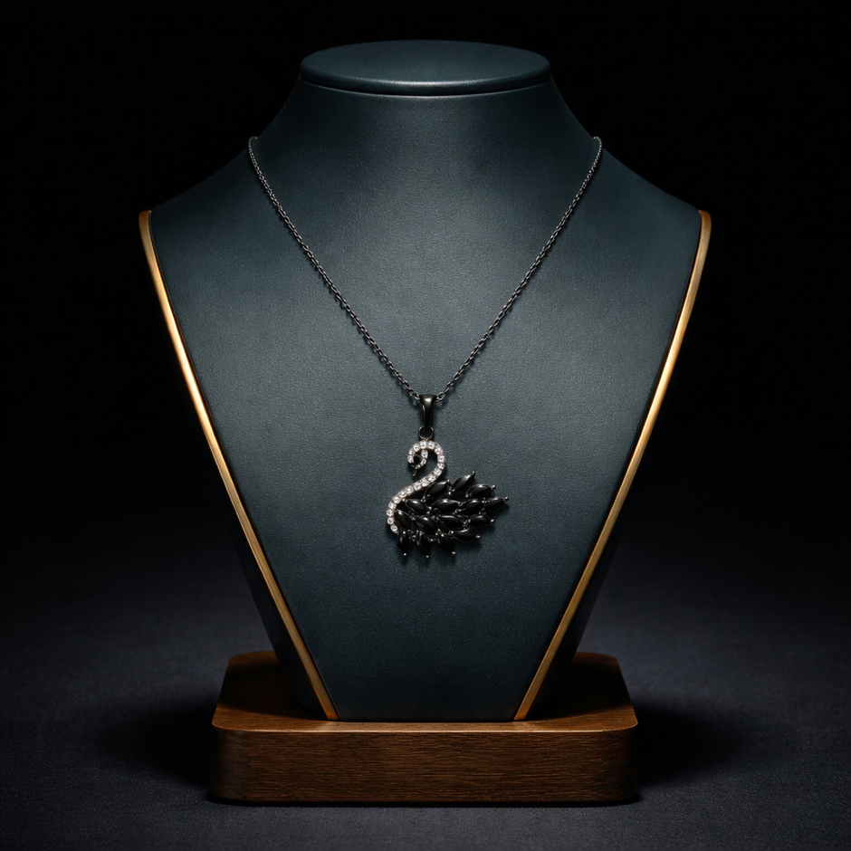 Black Grace Swan Pendant Necklace
