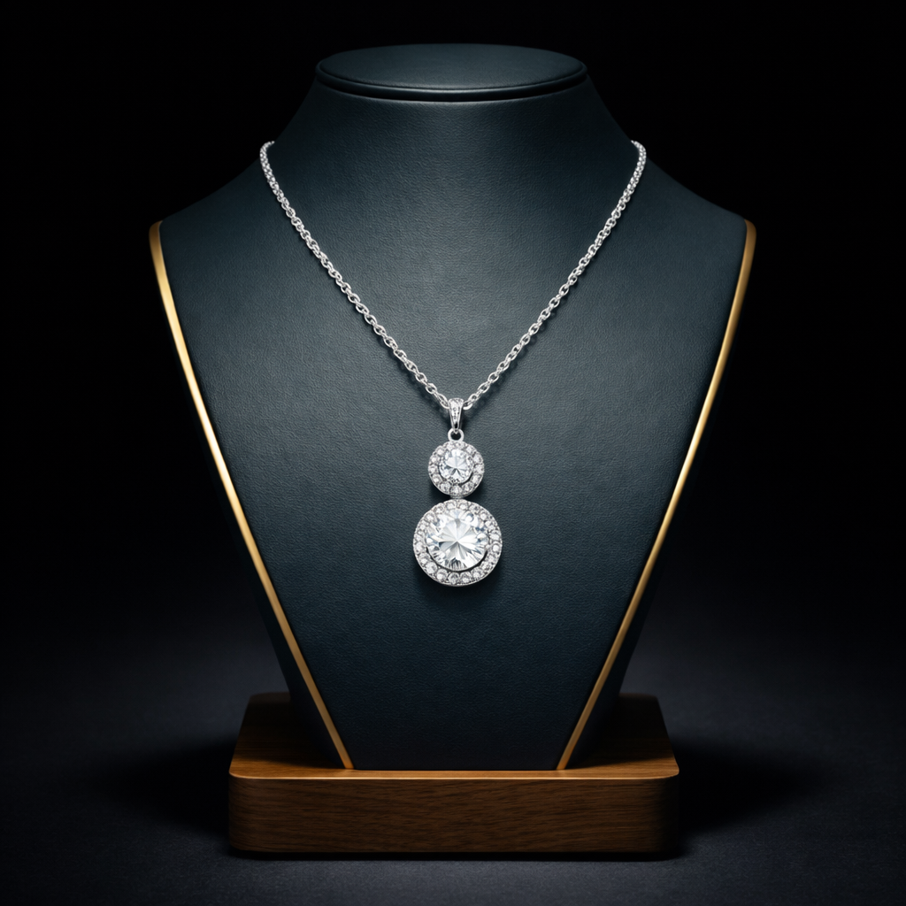 Silver Aura Double Halo Pendant Necklace