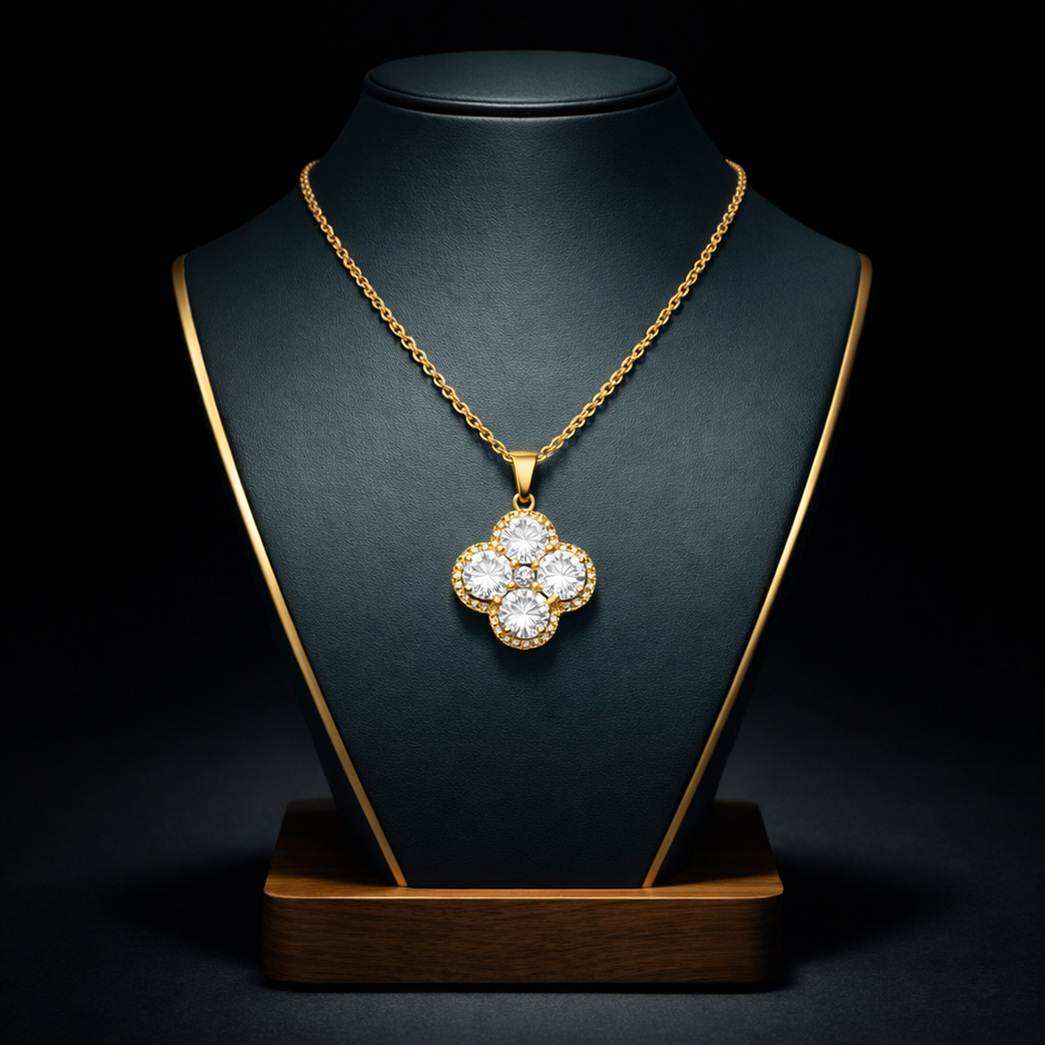 Golden Lumière Four-Stone Pendant Necklace