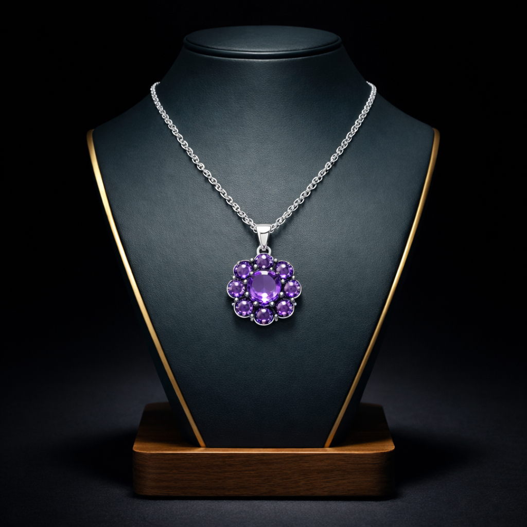 Lavender Bloom Floral Halo Pendant Necklace