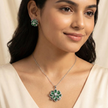 Crystal & Emerald Green Stone Flower Necklace Set