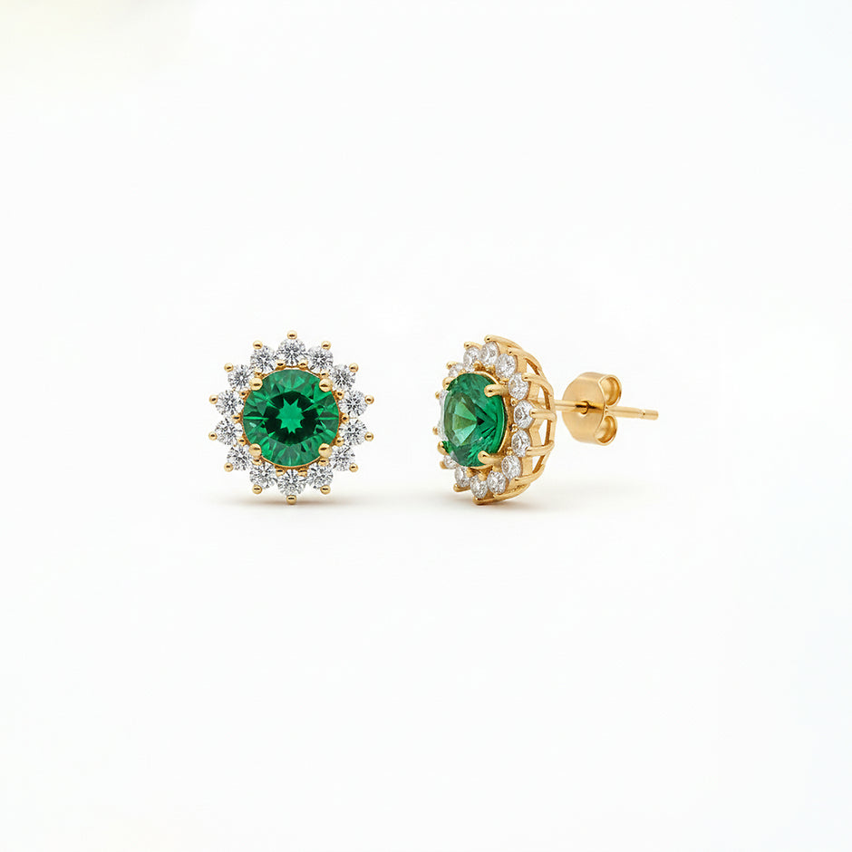 Royal Green Sunflower Necklace & Stud Earrings Set