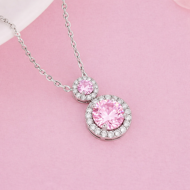 Pink Aura Double Halo Pendant Necklace