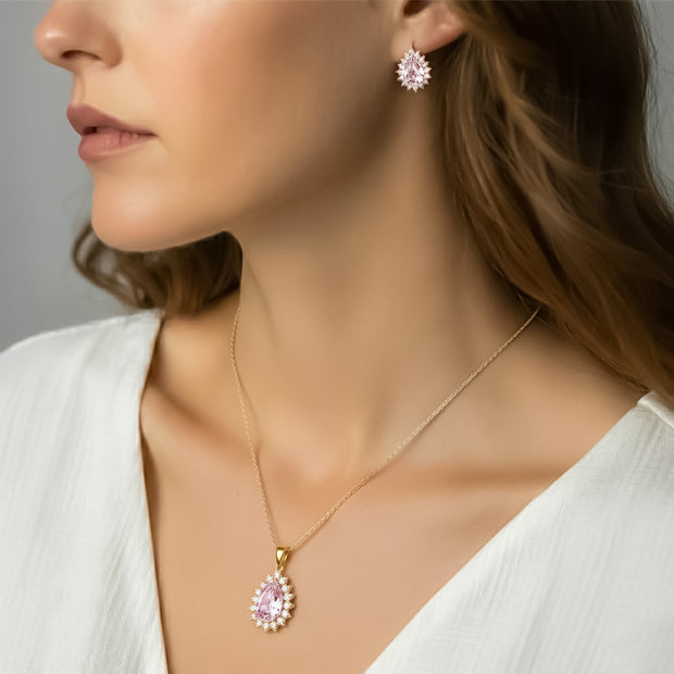 Misted Rose Teardrop Stone Necklace & Stud Earrings Set