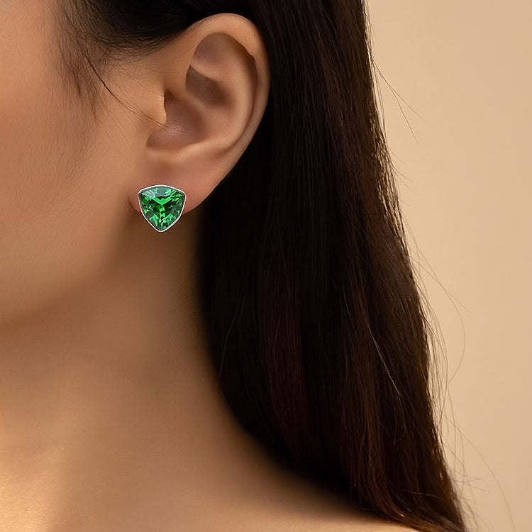 Emerald Green Triangle Pendant Necklace & Stud Earrings Set