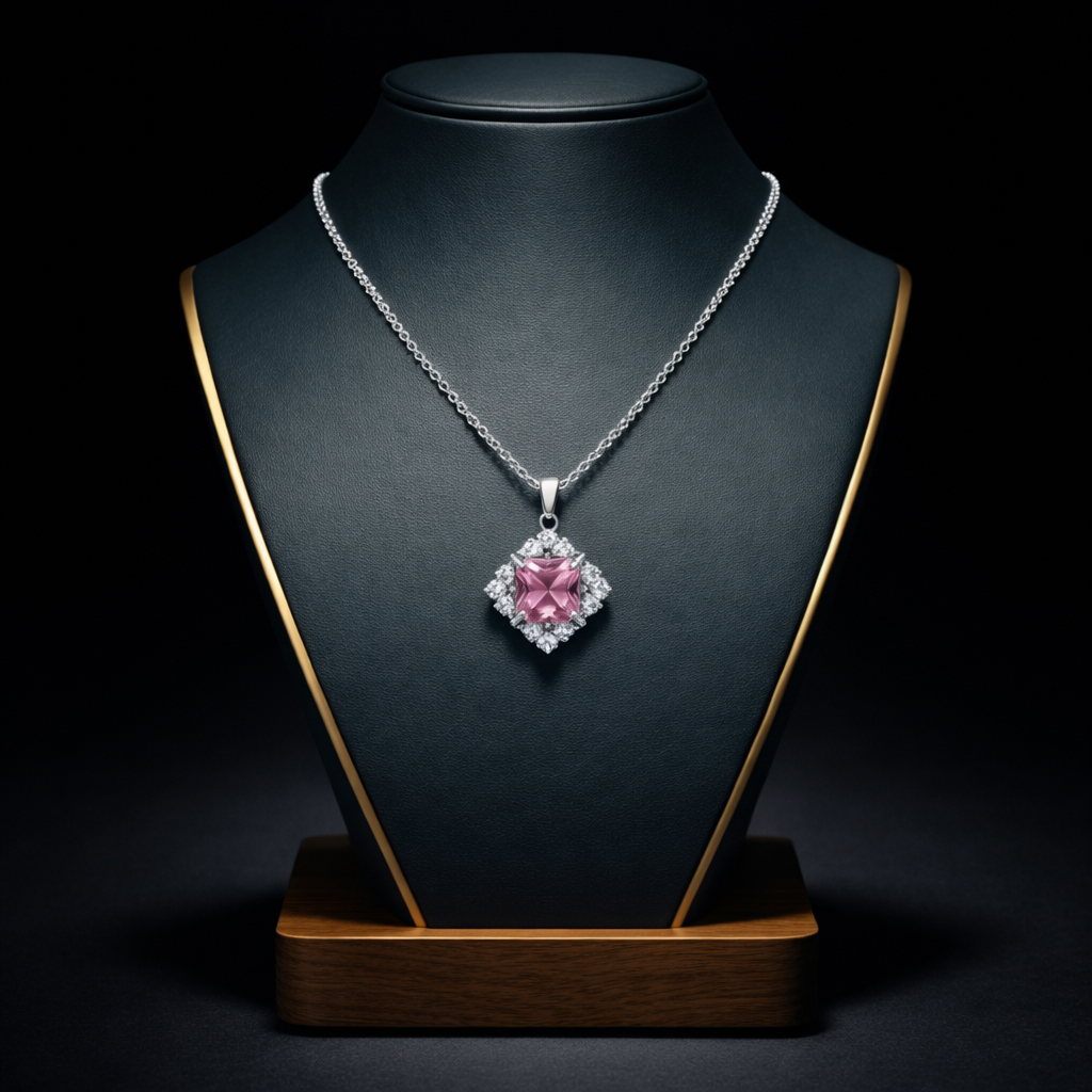 Blush Halo Pink Stone Pendant Necklace