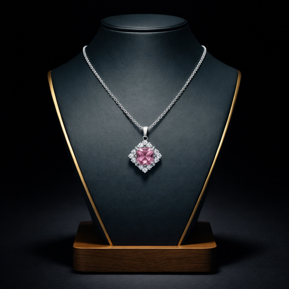 Blush Halo Pink Stone Pendant Necklace