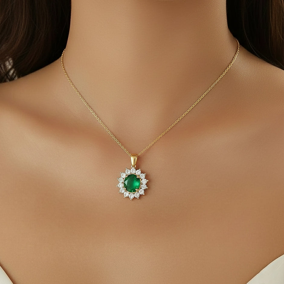 Royal Green Sunflower Necklace & Stud Earrings Set