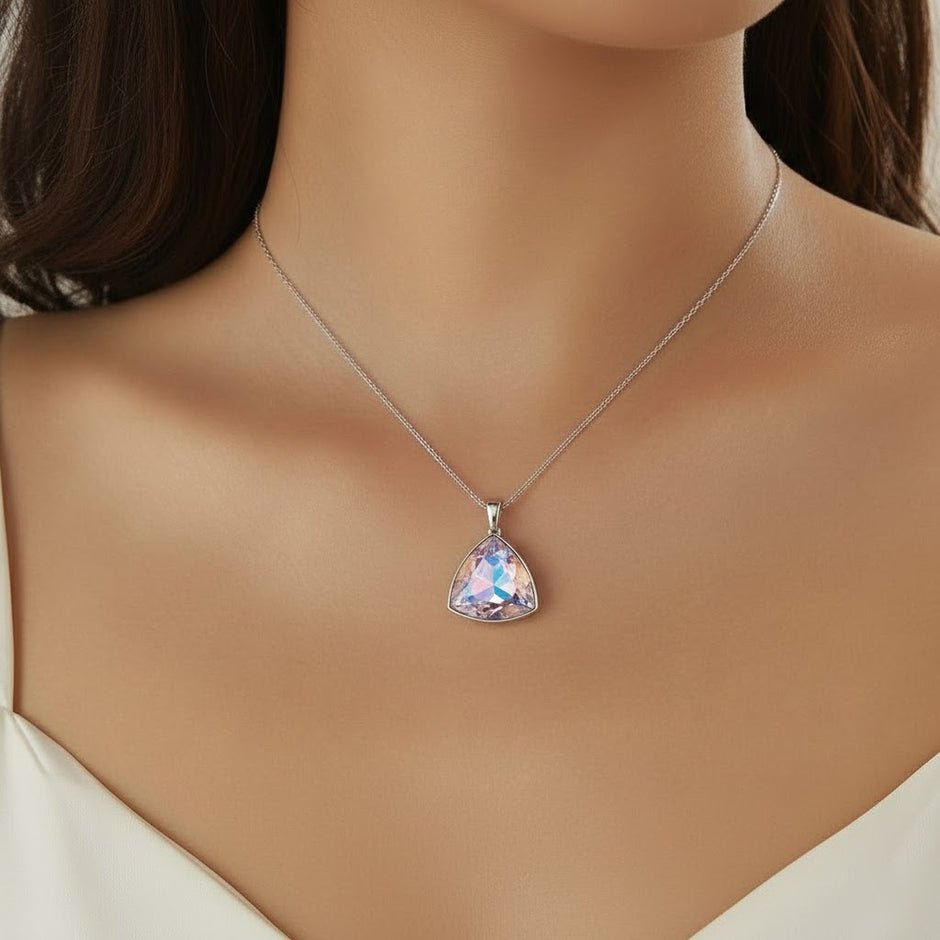 Silver Triangle Pendant Necklace & Stud Earrings Set