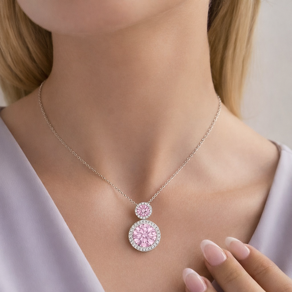 Pink Aura Double Halo Pendant Necklace