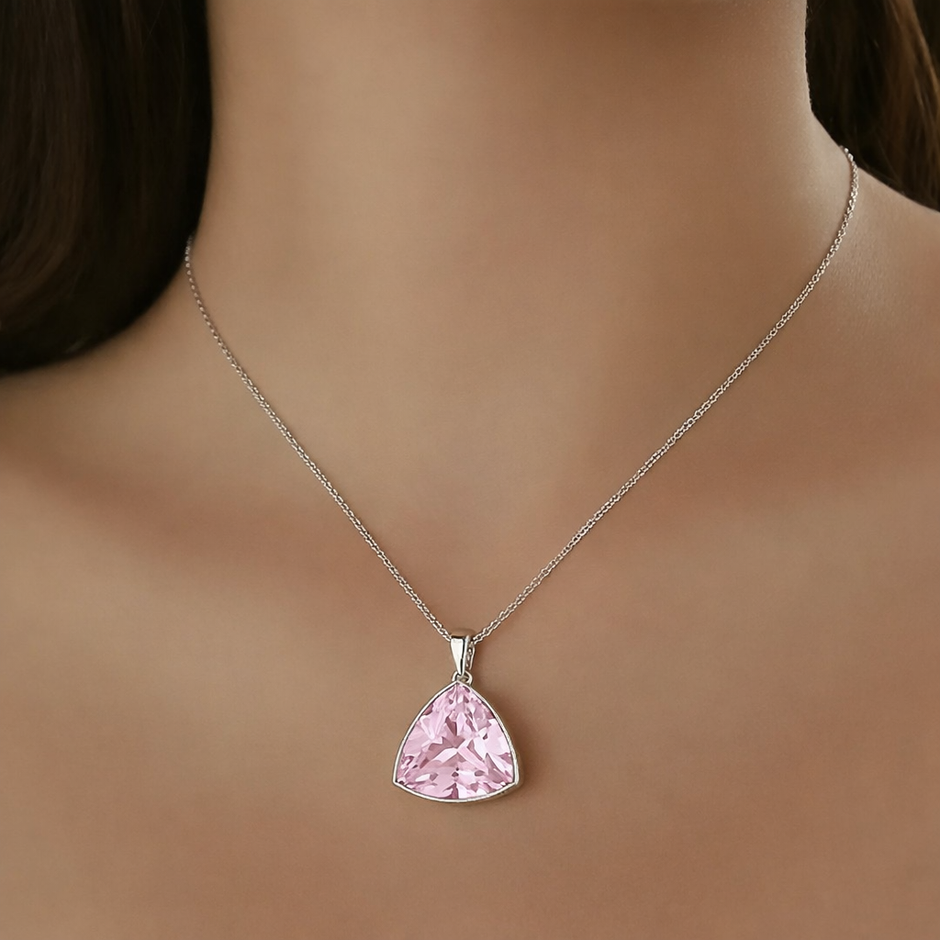 Cindrella Pink Triangle Pendant Necklace & Stud Earrings Set