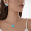 Aqua Blue Crystal Halo Necklace & Stud Earrings Set