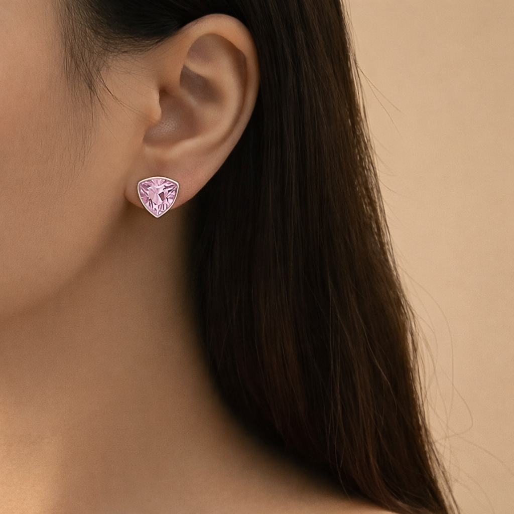 Cindrella Pink Triangle Pendant Necklace & Stud Earrings Set