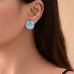 Aqua Blue Crystal Halo Necklace & Stud Earrings Set