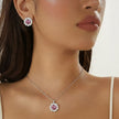 Blush Pink Crystal Halo Pendant Necklace & Stud Earrings Set