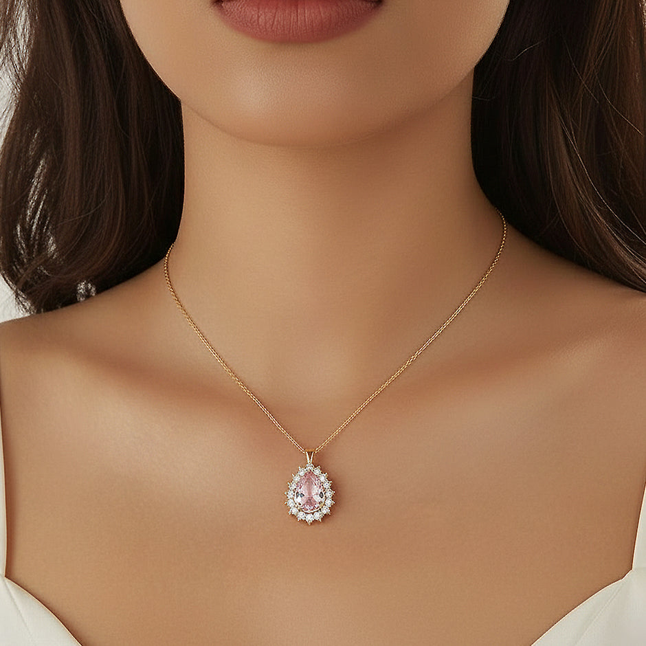 Misted Rose Teardrop Stone Necklace & Stud Earrings Set