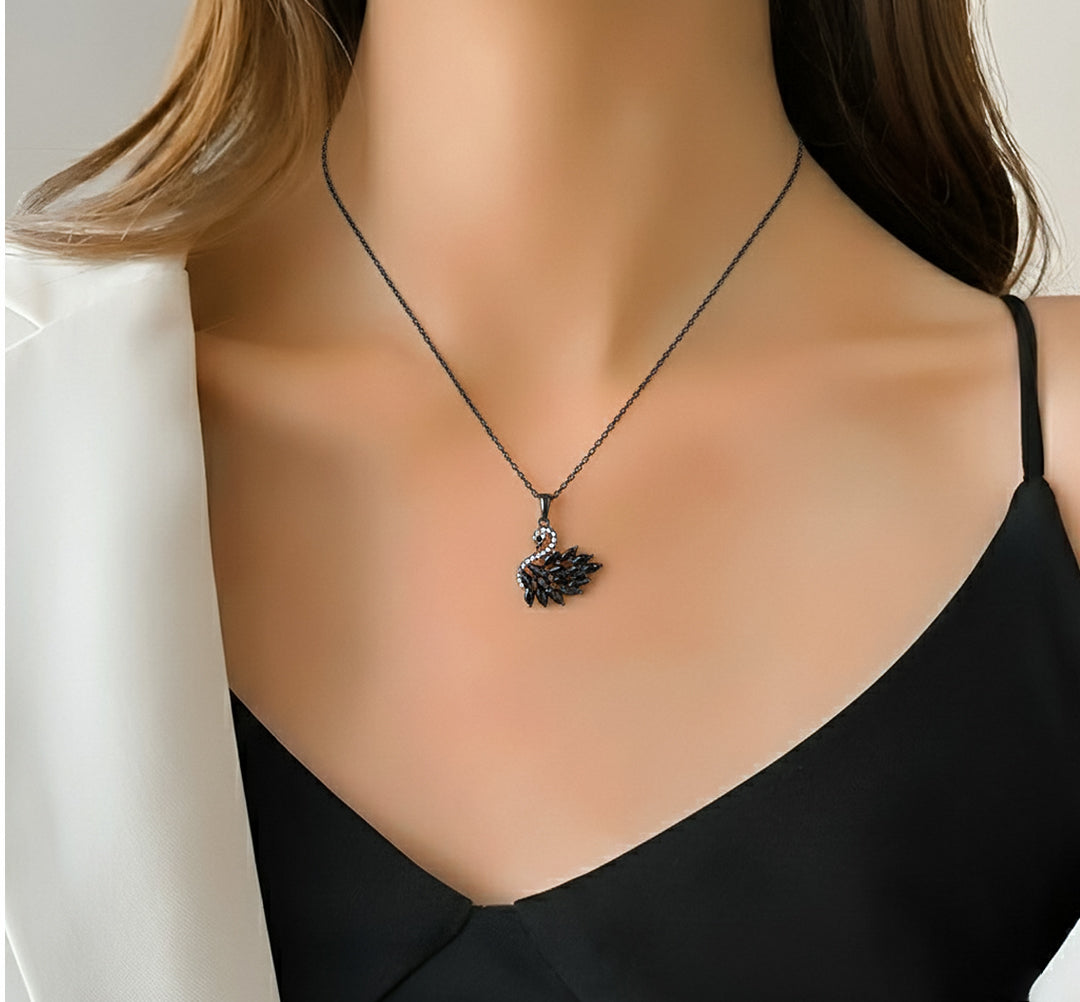 Black Grace Swan Pendant Necklace