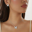 Silver Crystal Butterfly Pendant Necklace & Stud Earrings Set