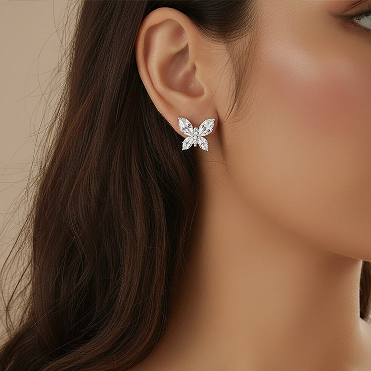 Silver Crystal Butterfly Pendant Necklace & Stud Earrings Set