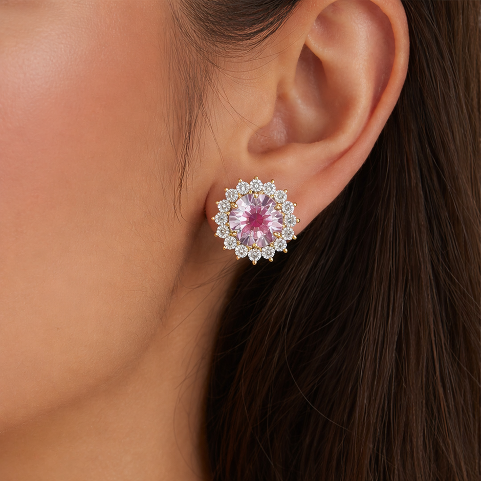 Blush Pink Sunflower Necklace & Stud Earrings Set